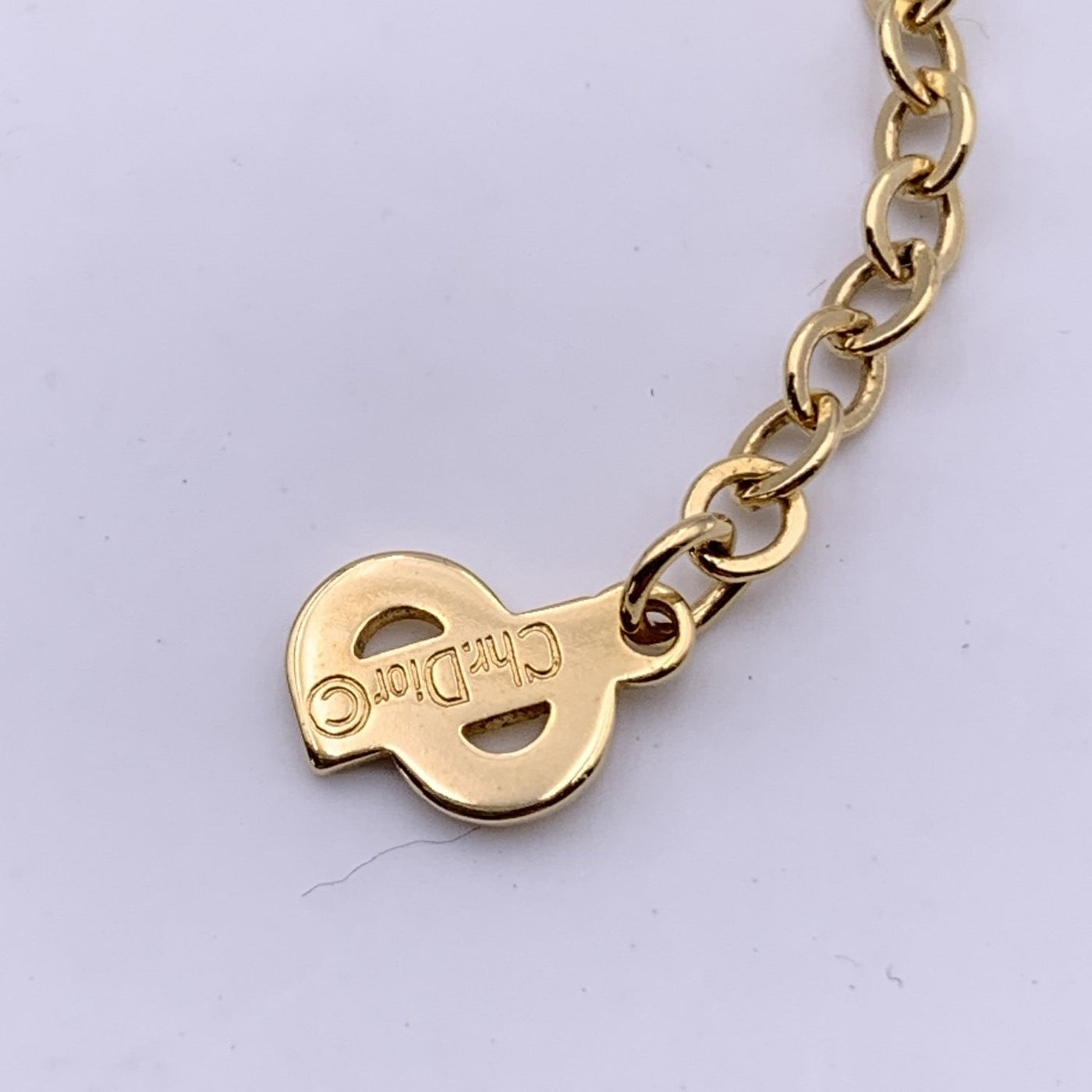 Christian Dior Gold Metal Small CD Logo Round Pendant Chain Necklace