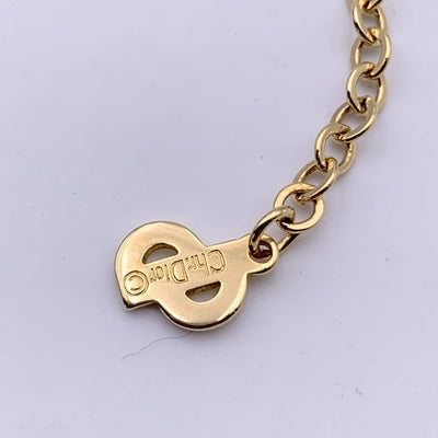 Christian Dior Gold Metal Round CD Logo Pendant Chain Necklace