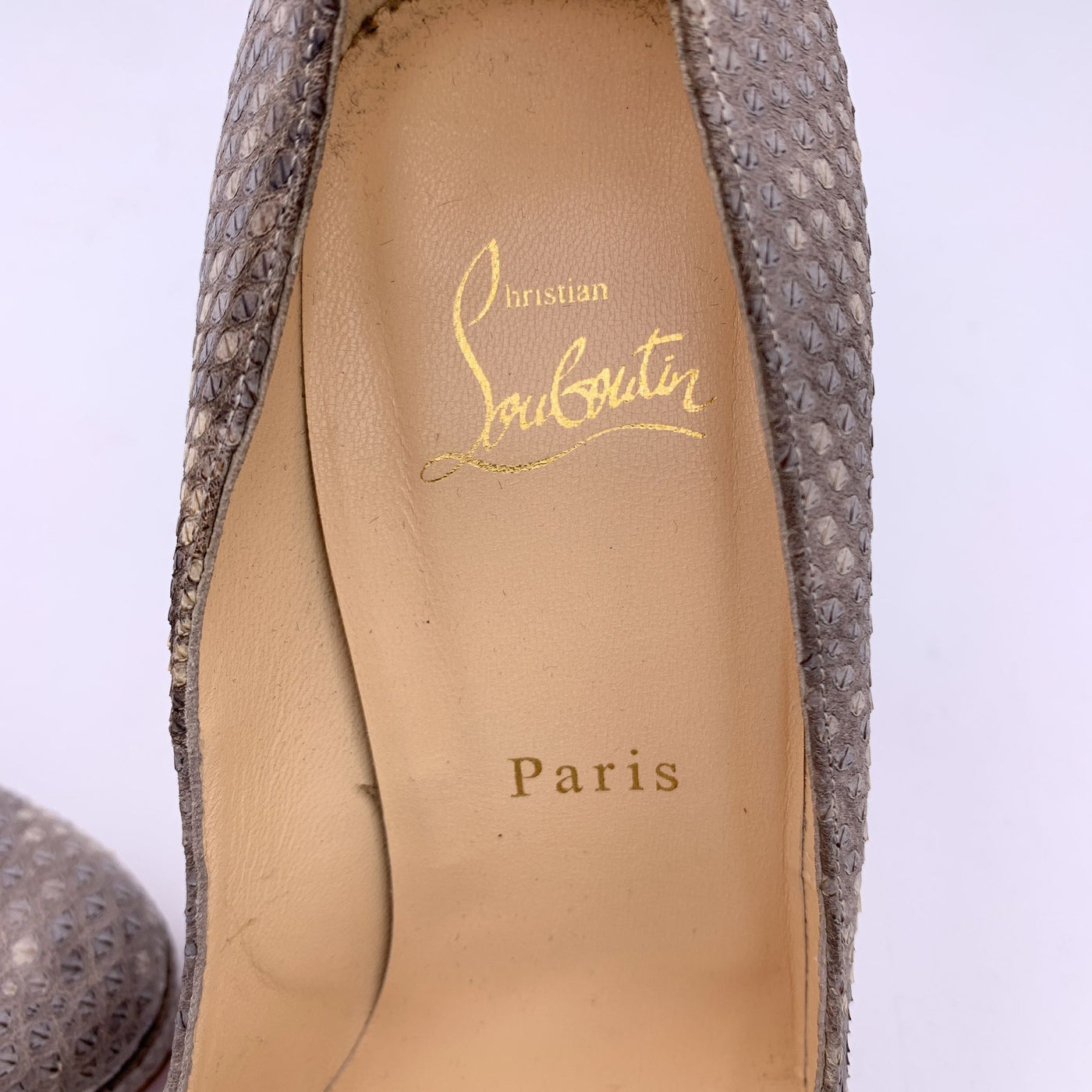 Christian Louboutin Taupe Leather Bianca Platform Pumps Heels Size 38.5