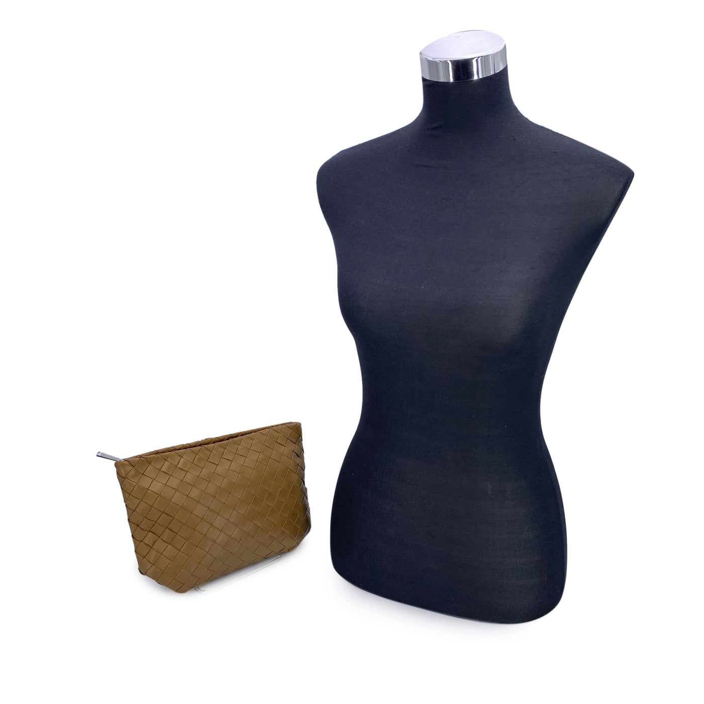 Bottega Veneta Beige Intrecciato Leather Zip Pouch Clutch Pochette