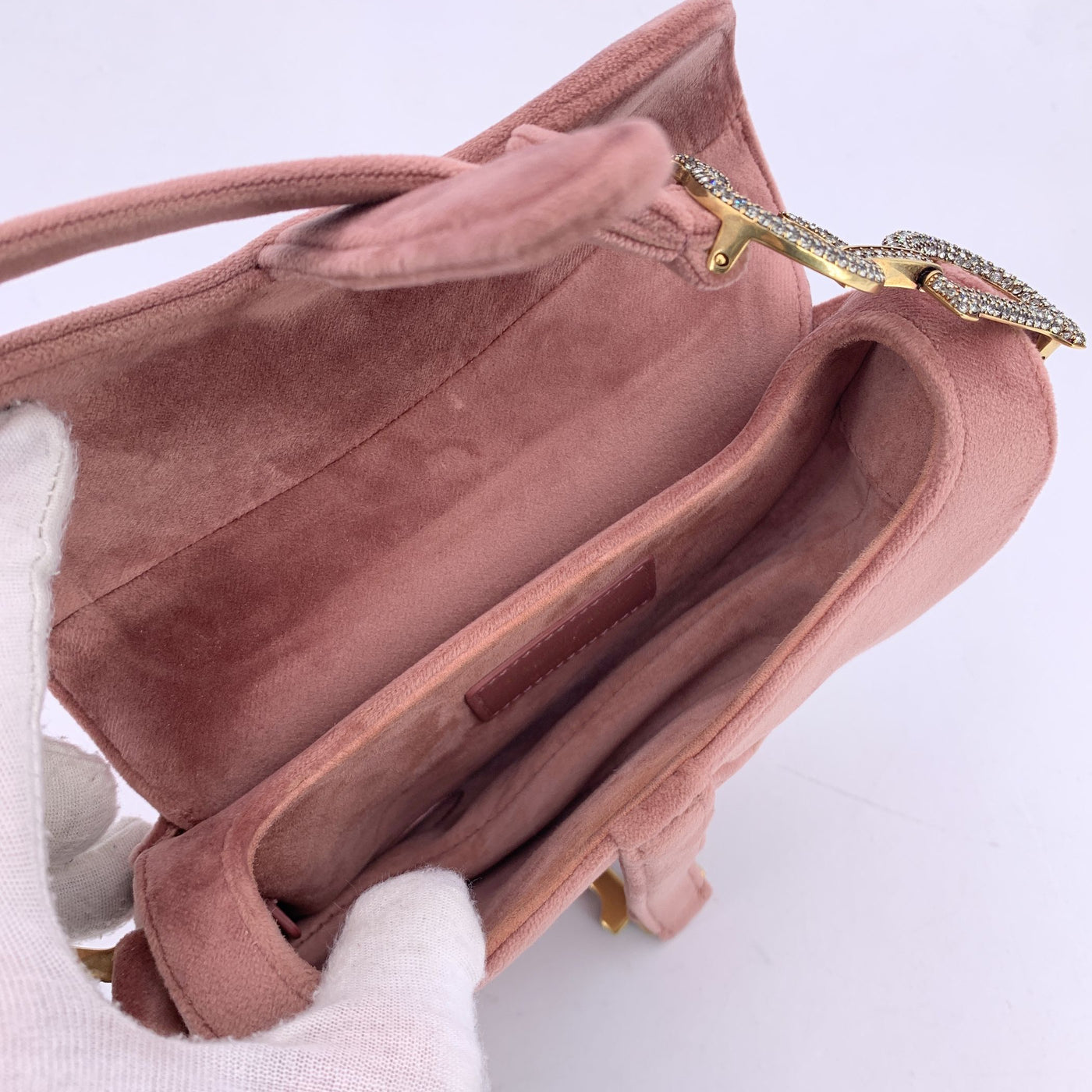 Christian Dior Pink Velvet Mini Saddle Bag with Crystals