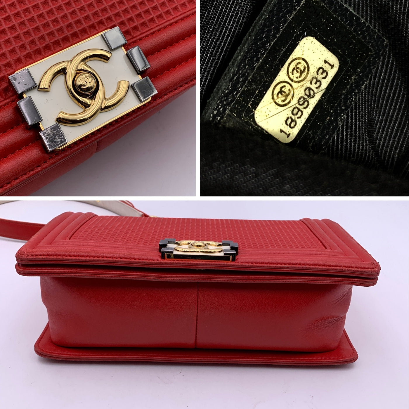 Chanel Red Cube Embossed Leather Medium Boy Shoulder Bag