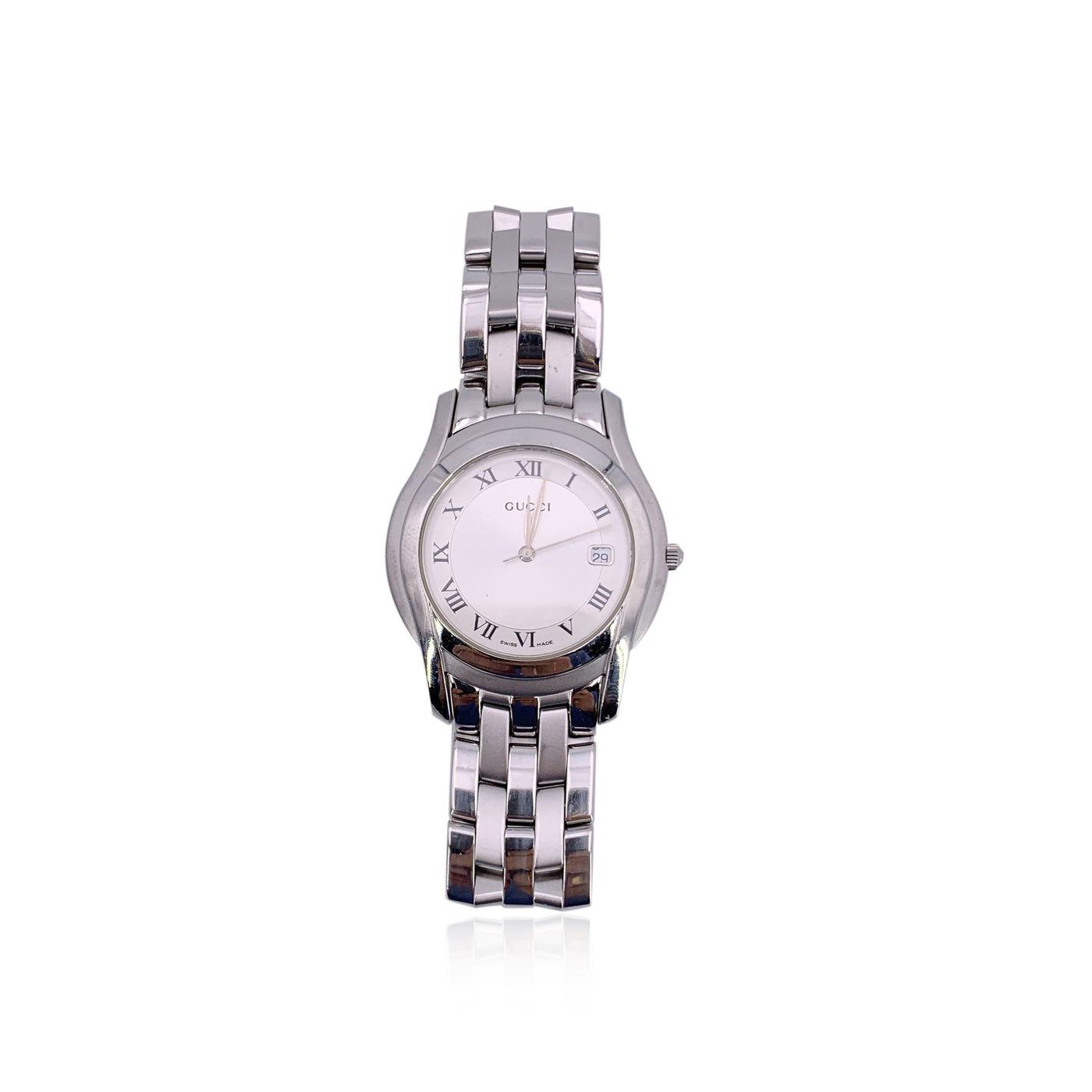 Gucci Stainless Steel Mod 5500 M Watch Date Indicator White
