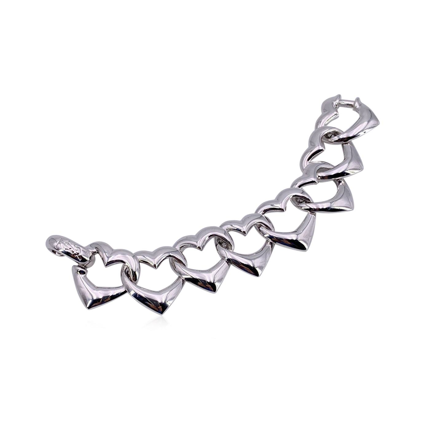 Yves Saint Laurent Vintage Silver Metal Heart Chain Link Bracelet