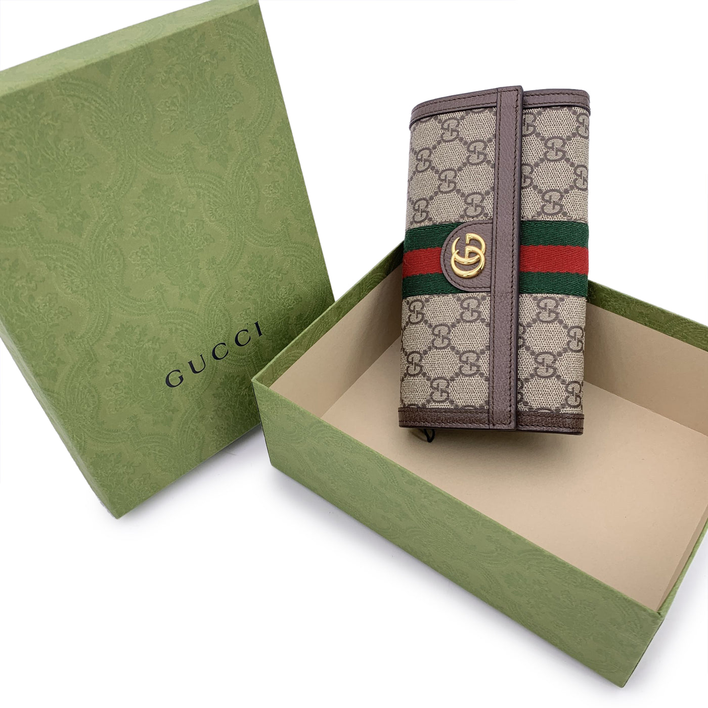Gucci Monogram Supreme Canvas Ophidia Long Flap Wallet Coin Purse