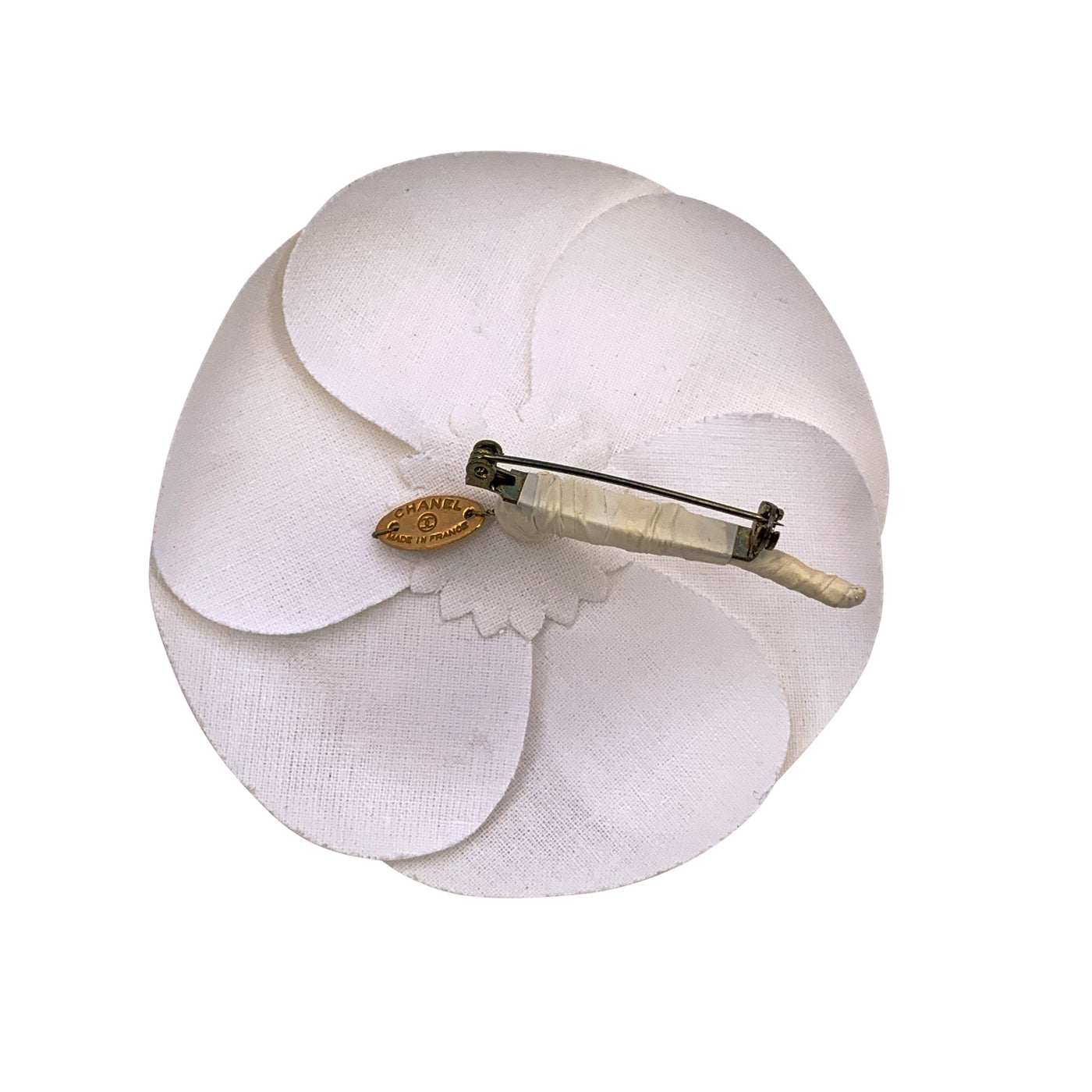 Chanel Vintage White Fabric Flower Camelia Camellia Brooch Pin