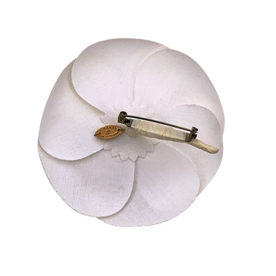 Chanel Vintage White Fabric Flower Camelia Camellia Brooch Pin