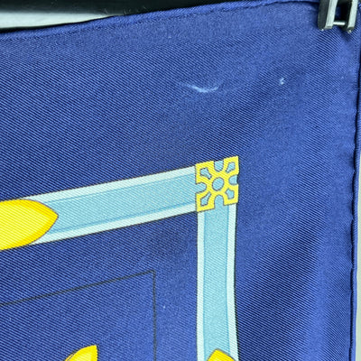 Hermes Vintage Blue Silk Scarf Les Muserolles 1986 Vauzelles
