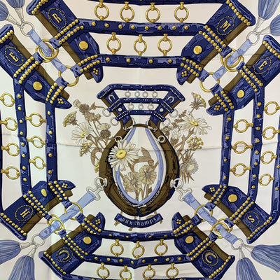 Hermes Paris Vintage Blue Silk Scarf Aux Champs 1970 Cathy Latham