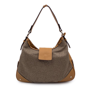 Borbonese Beige Op Canvas and Leather Hobo Shoulder Bag