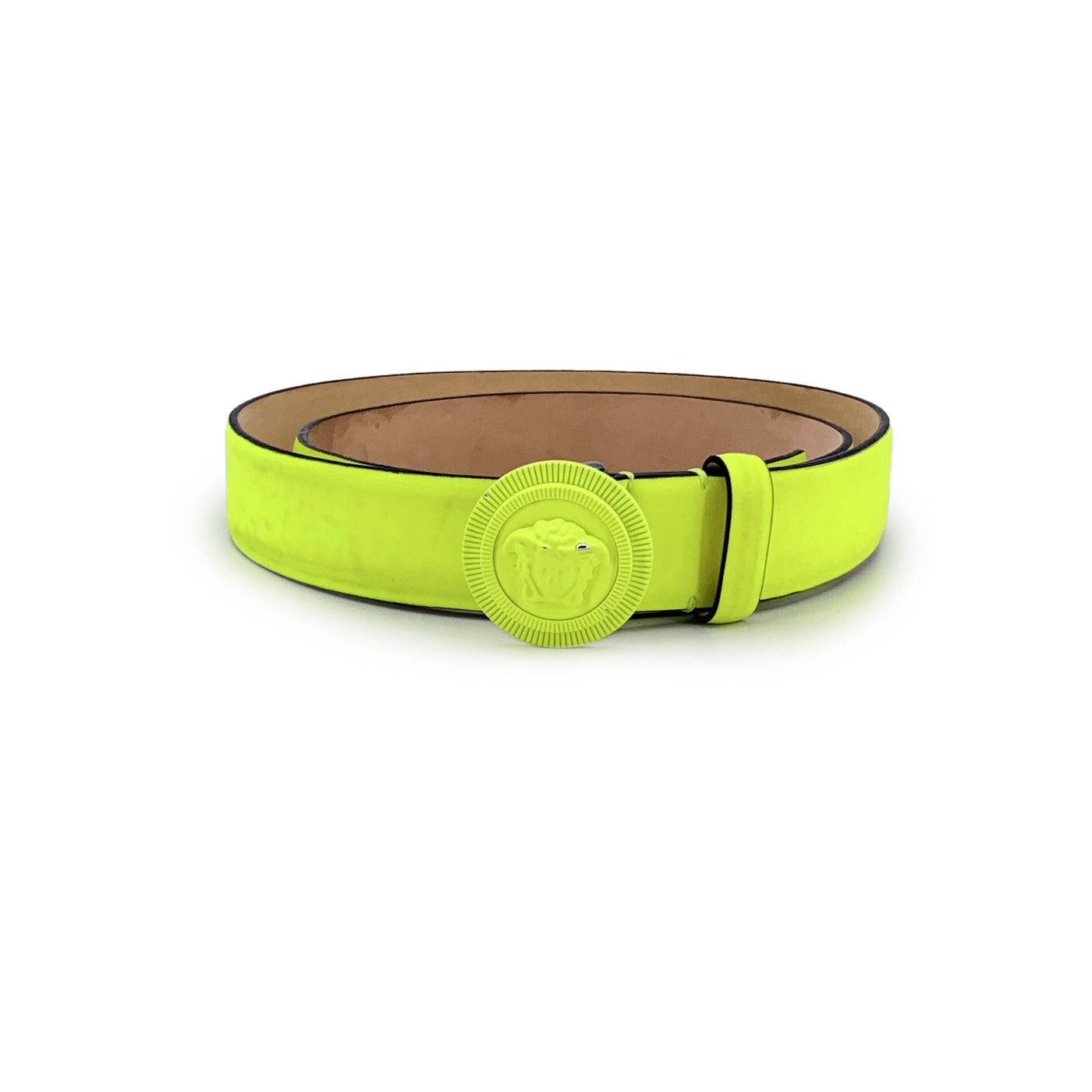 Versace Fluo Yellow Leather Medusa Logo Buckle Belt Size 90/36