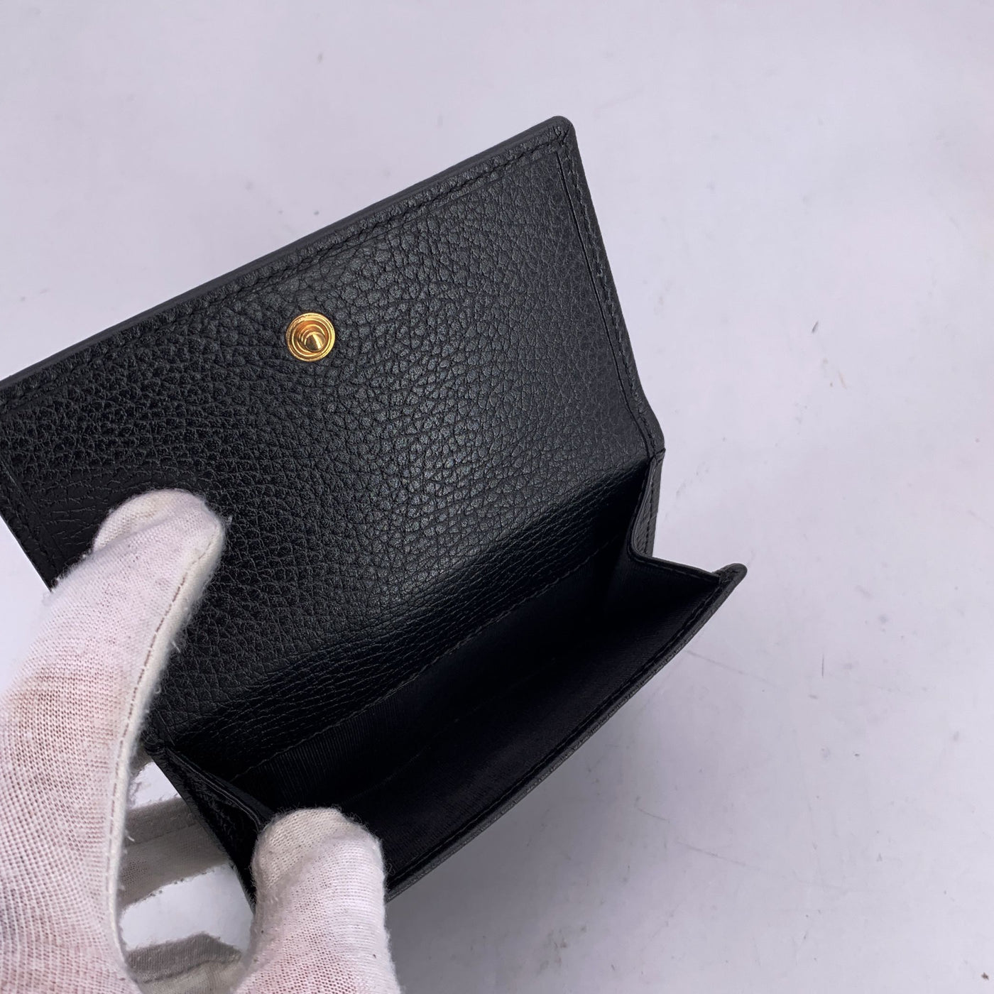 Gucci Black Leather Web Signature Sylvie Compact Trifold Wallet