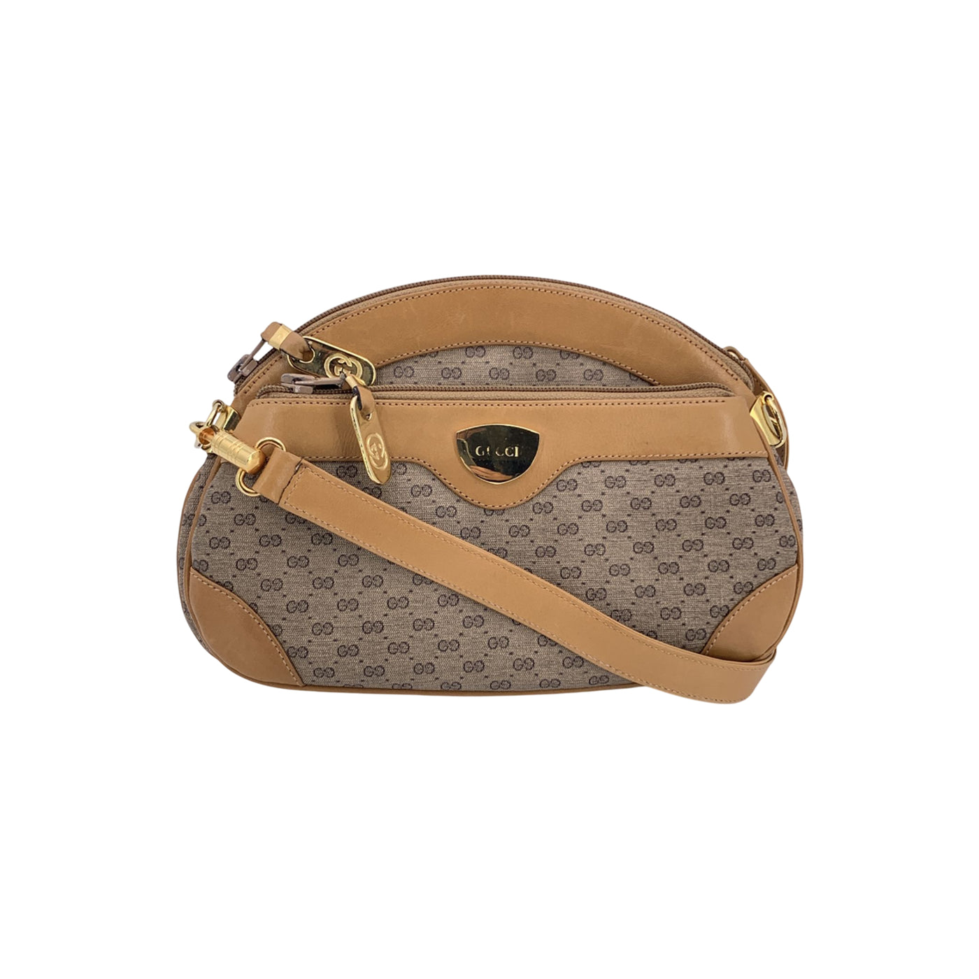 Gucci Vintage Beige Monogram Canvas Semi Round Crossbody Bag