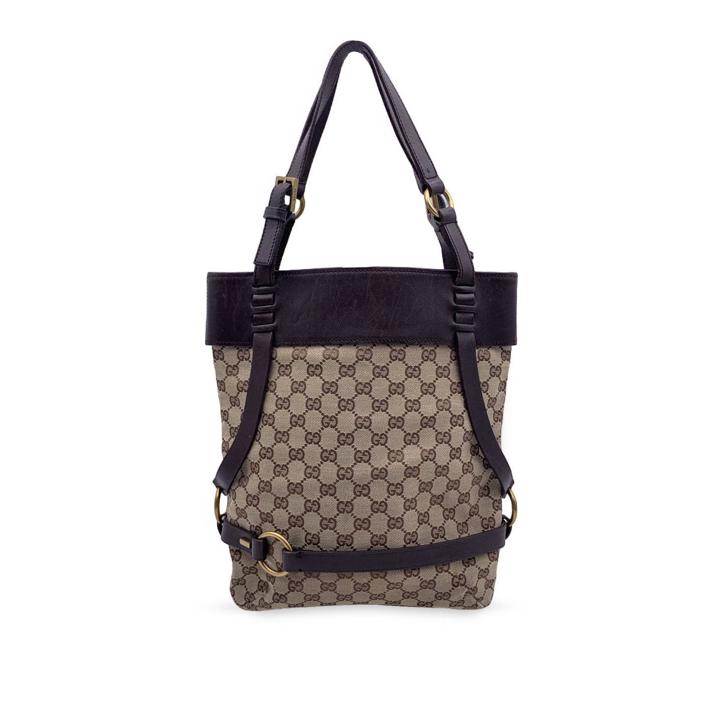 Gucci Beige Brown Monogram Canvas Bucket Shoulder Bag Tote