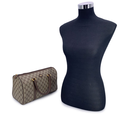Gucci Vintage Beige Monogram Canvas Leather GG Logo Boston Bag