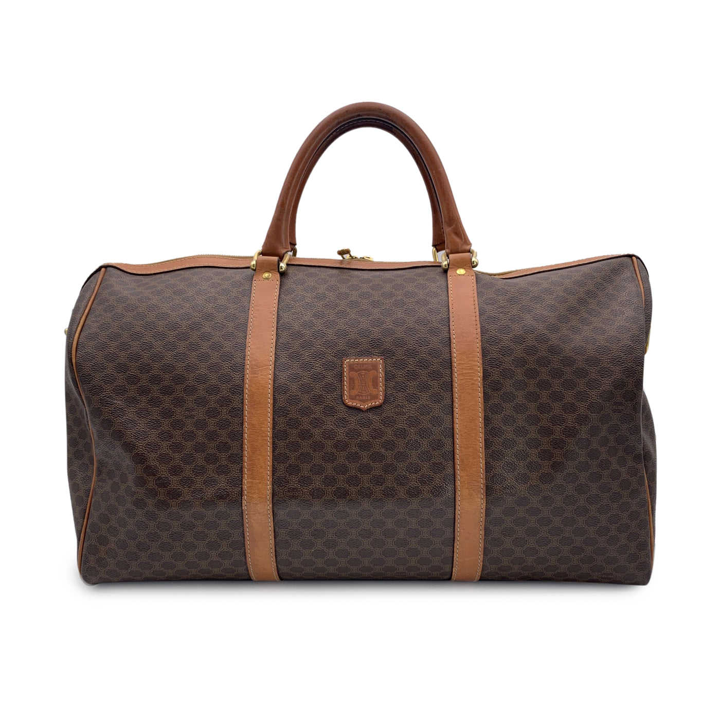 Celine Vintage Brown Macadam Canvas Duffel Duffle Weekender Bag