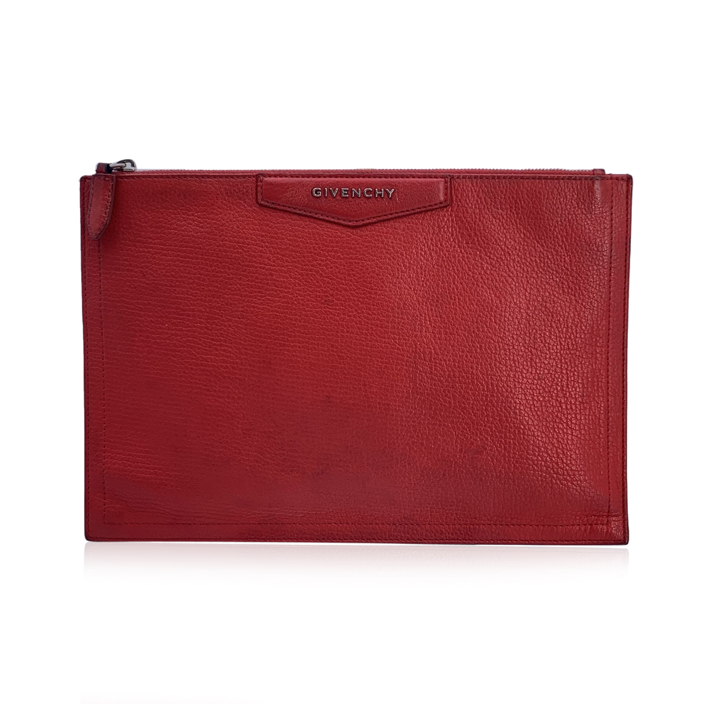 Givenchy Red Leather Antigona Zip Clutch Pouch Purse