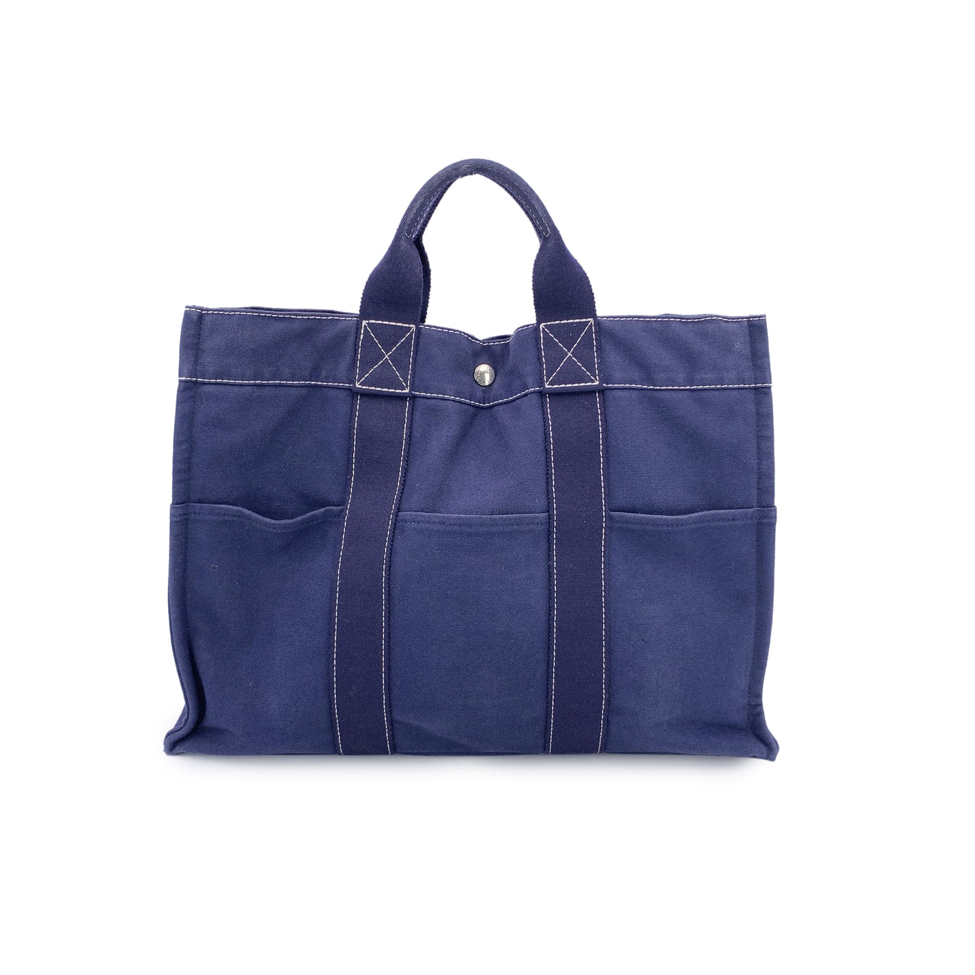 Hermes Paris Vintage Blue Canvas Cotton Fourre Tout MM Bag Tote
