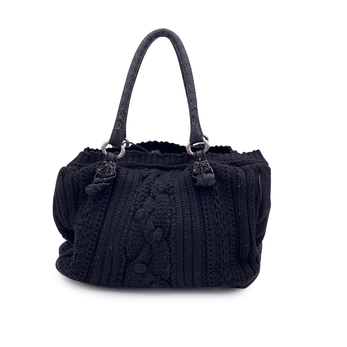 Ermanno Scervino Black Wool Knit Tote Shoulder Bag Handbag