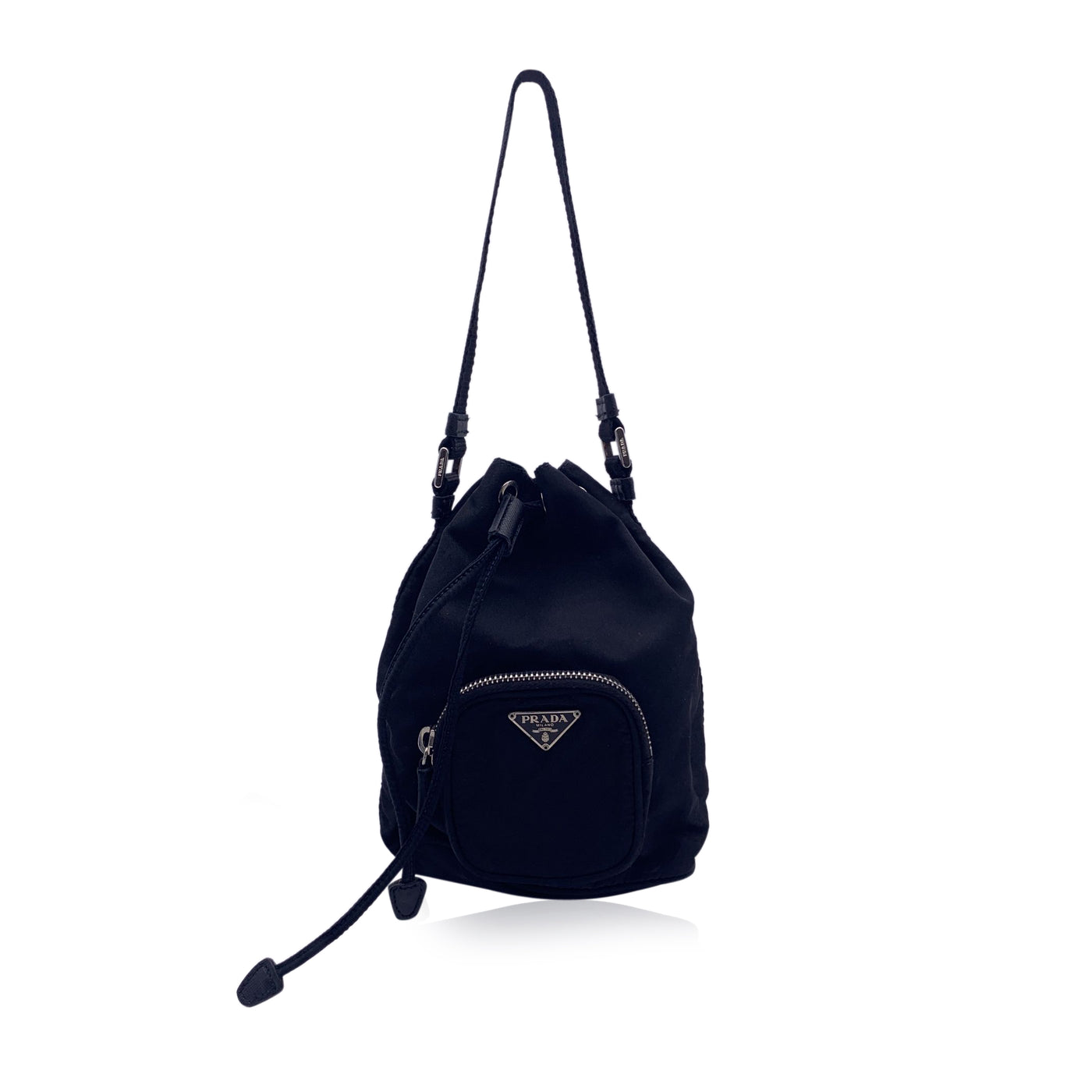 Prada Black Nylon Mini Tessuto Nylon Duet Bucket Bag Handbag