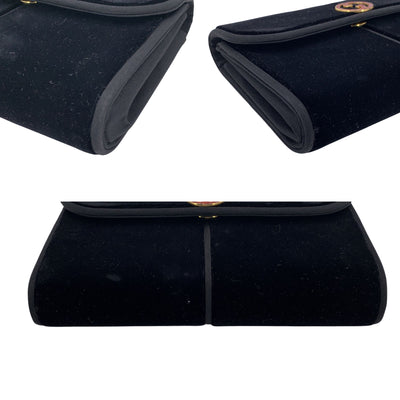 Gucci Vintage Black Velvet GG Logo Evening Bag Clutch