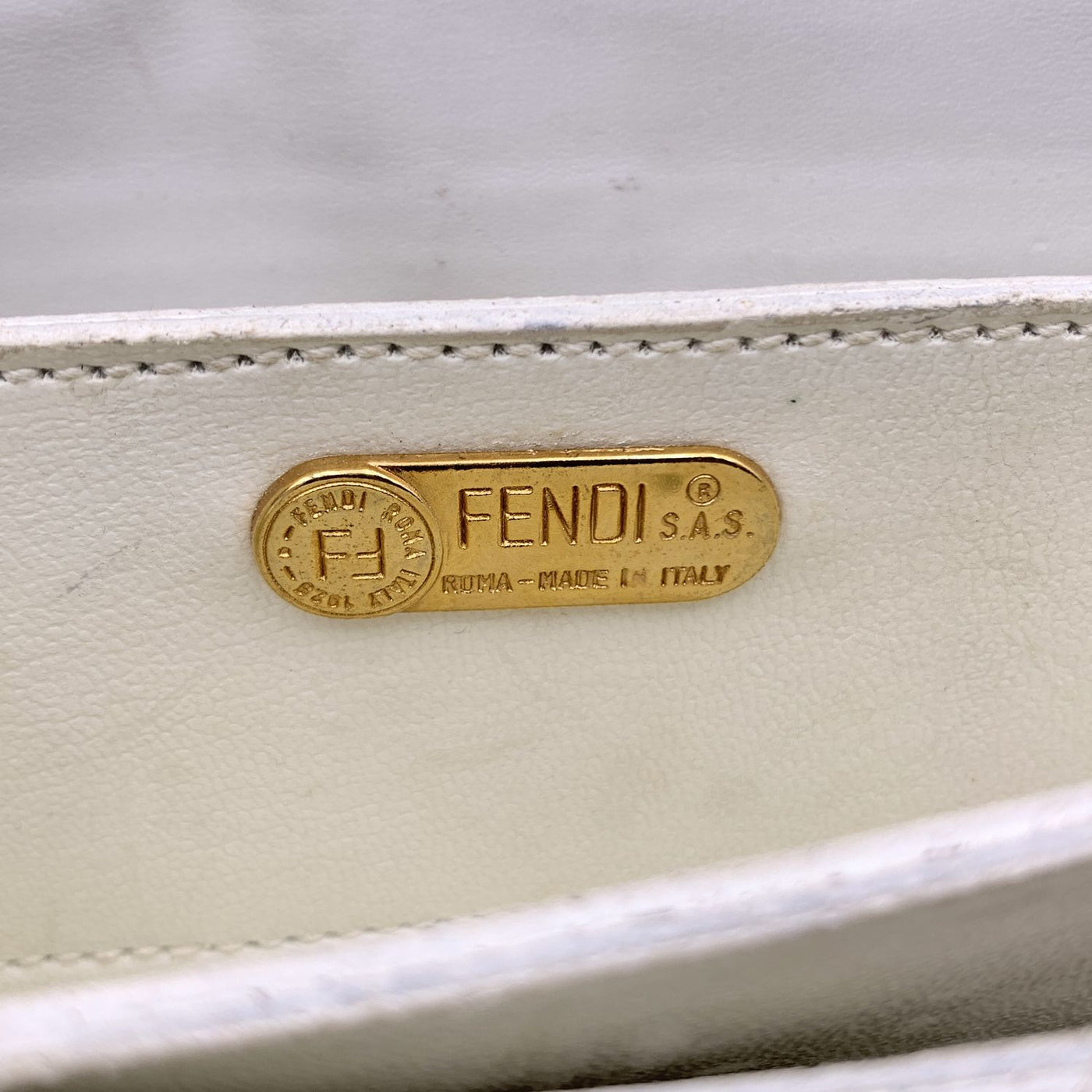 Fendi Vintage White Leather Textured Convertible Mini Handbag