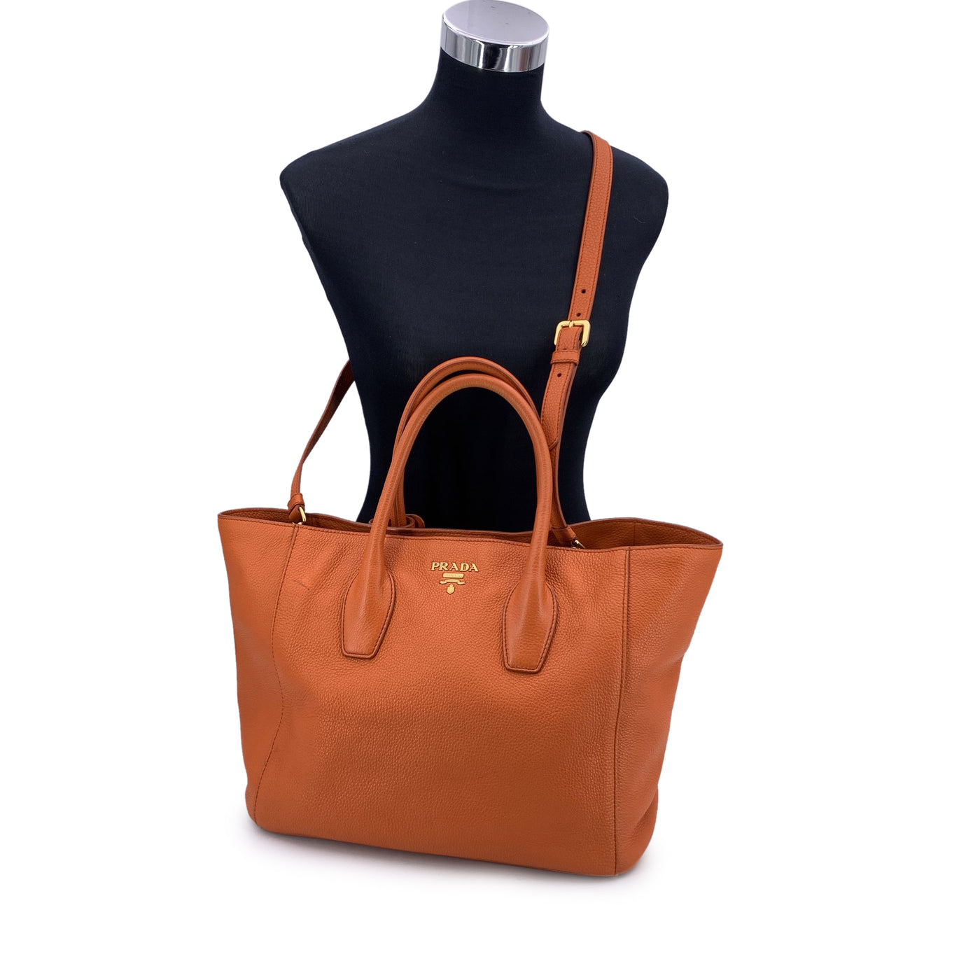 Prada Orange Vitello Daino Leather Tote Shopping Bag with Strap BN2694