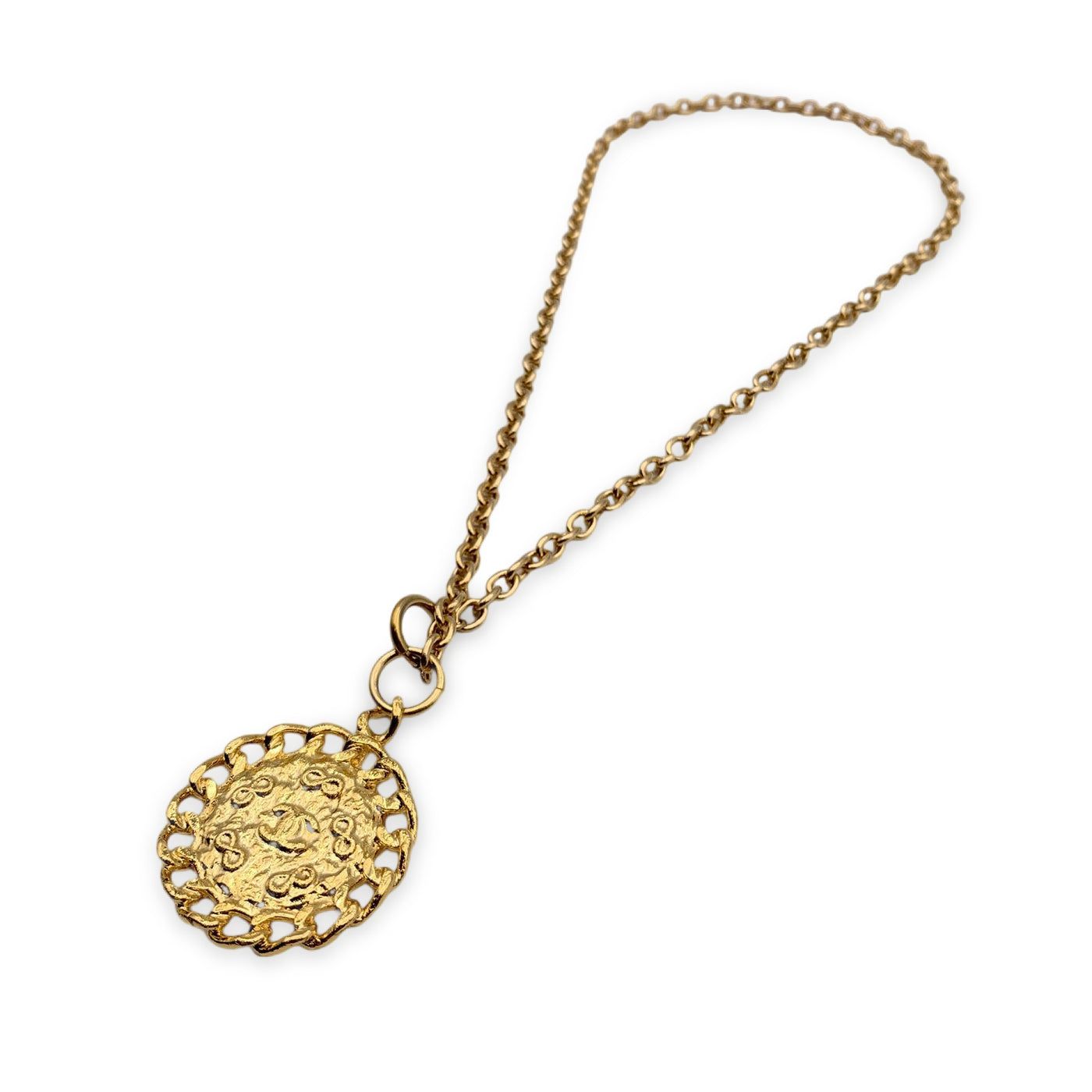 Chanel Vintage Gold Metal Chain Necklace CC Logo Medallion