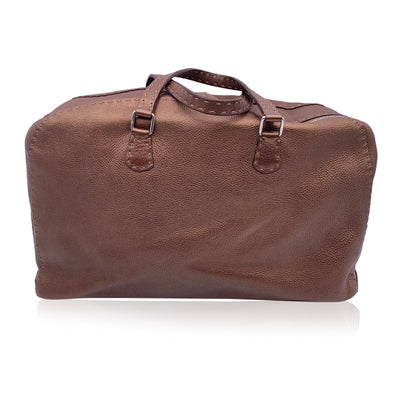 Fendi Selleria Brown Metallic Leather Large Satchel Handbag Duffle