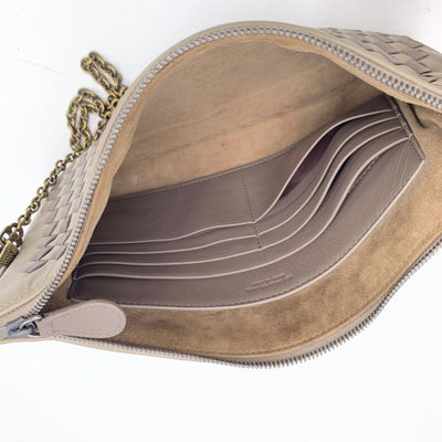 Bottega Veneta Taupe Intrecciato Leather Shoulder Bag Zip Pouch