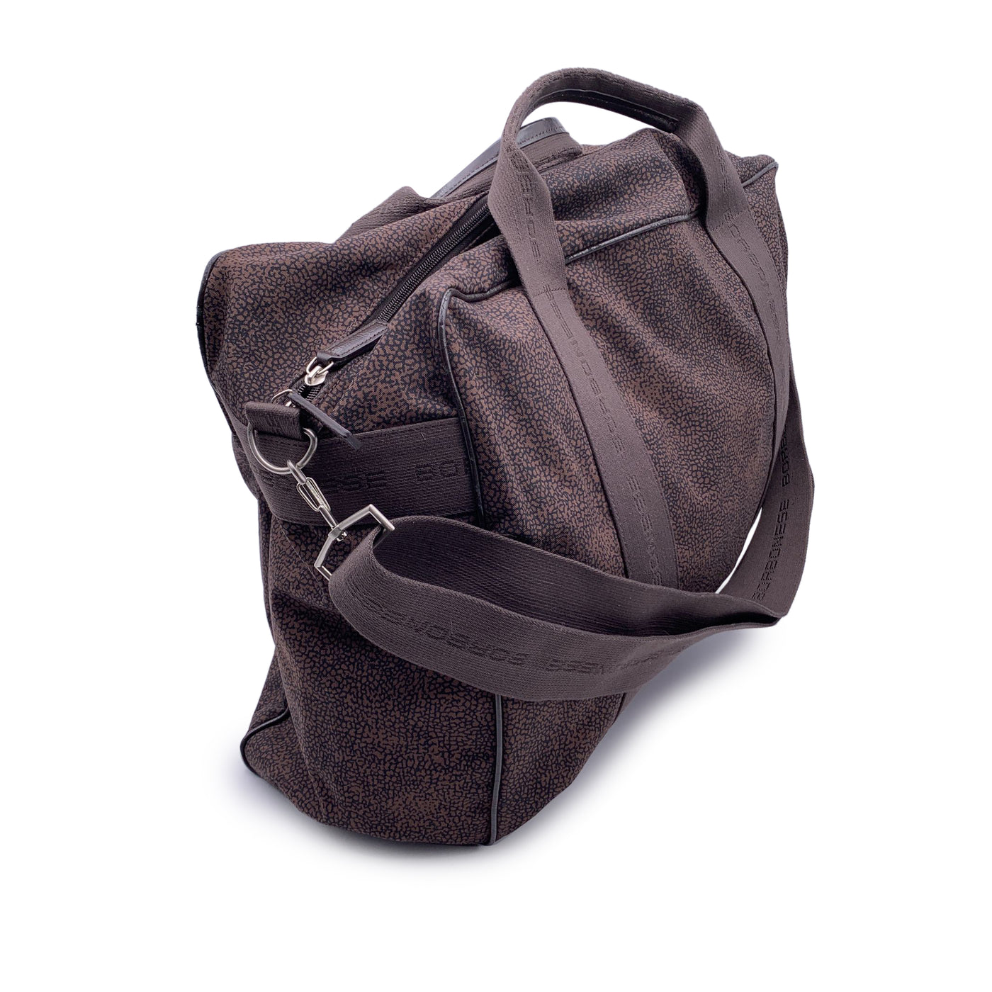 Borbonese Brown Op Partridge Eye Canvas Travel Weekend Bag