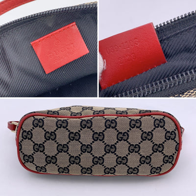 Gucci Beige Red Black Monogram Pochette Boat Shoulder Bag Handbag