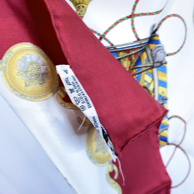 Hermes Vintage Silk Scarf Les Tambours 1989 Joachim Metz Red