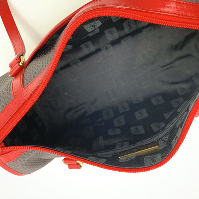 Yves Saint Laurent Grey and Red Textured Vinyl Canvas Handbag