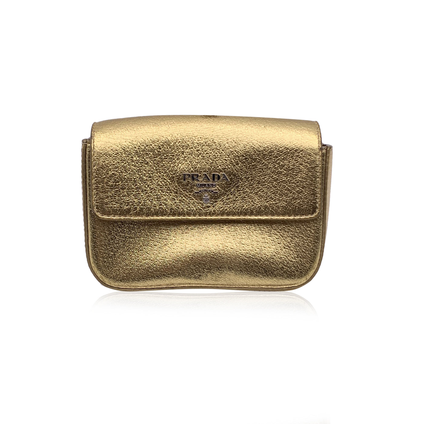 Prada Metallic Gold Leather Mini Box Clutch Bag Pochette