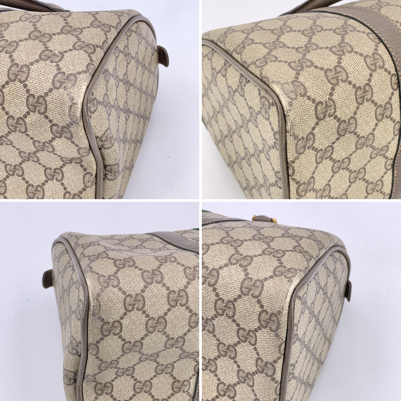 Gucci Vintage Brown Suede Web Stripes Boston Bag Handbag