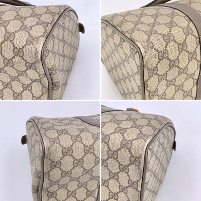 Gucci Vintage Brown Suede Web Stripes Boston Bag Handbag