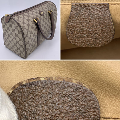 Gucci Vintage Beige Monogram Canvas Leather GG Logo Boston Bag