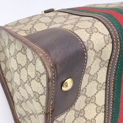Gucci Vintage Brown Monogram Canvas Satchel Bag with Stripes