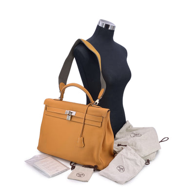 Hermes Saffron Clemence Leather Kelly 40 Retourne Handbag Bag