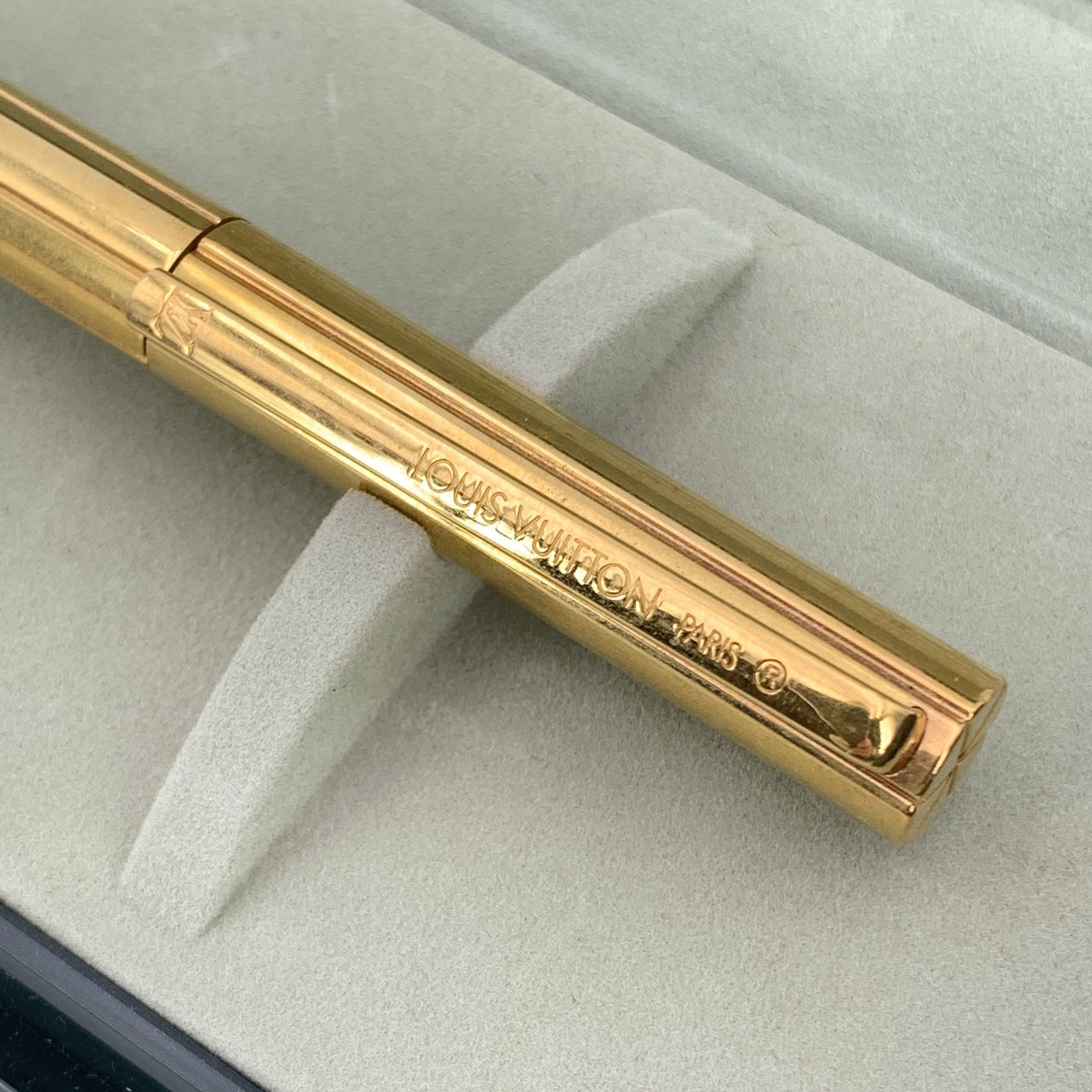 Louis Vuitton Vintage Gold Metal Engraved Ballpoint Pen with Case