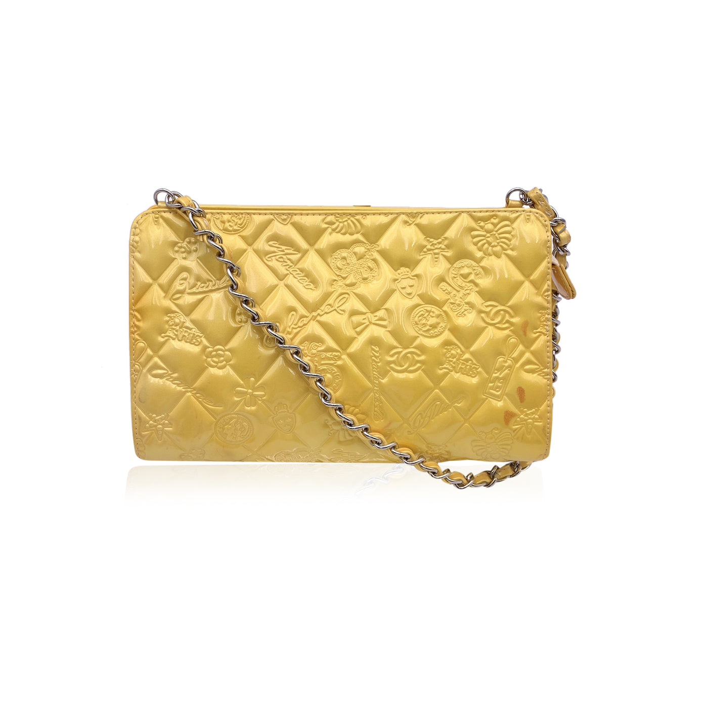 Chanel Yellow Embossed Patent Leather Lucky Symbols Pochette Bag