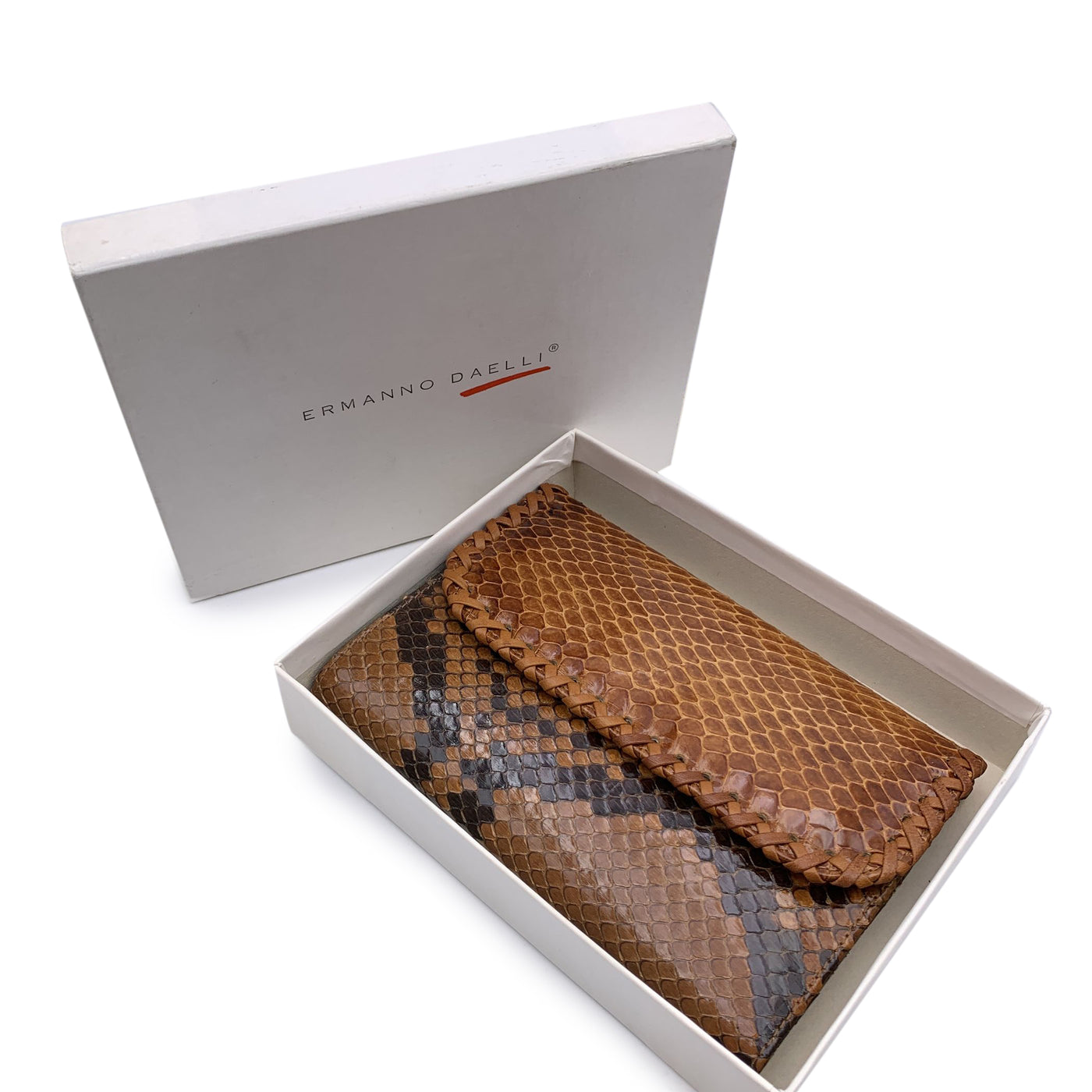 Ermanno Daelli Light Brown Leather Flap Wallet Checkbook Holder