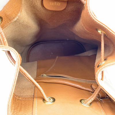 Gucci Vintage Tan Leather Bamboo Drawstring Bucket Handbag
