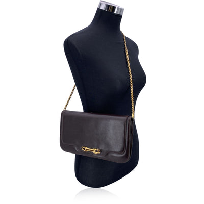 Gucci Vintage Brown Leather Convertible Shoulder Bag with Chain