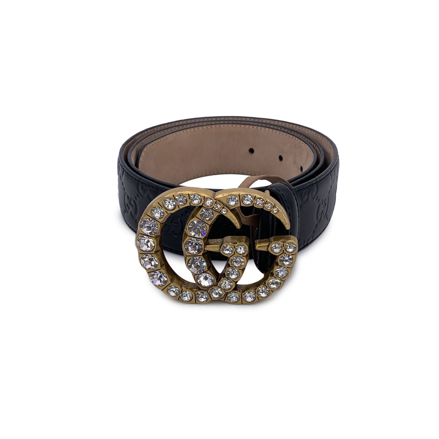 Gucci Black Guccissima Leather Marmont Belt Crystal GG Buckle 90/36