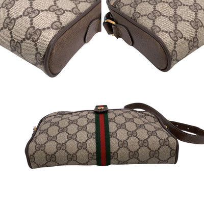 Gucci Vintage Brown Monogram Ophidia Web Zip Crossbody Bag