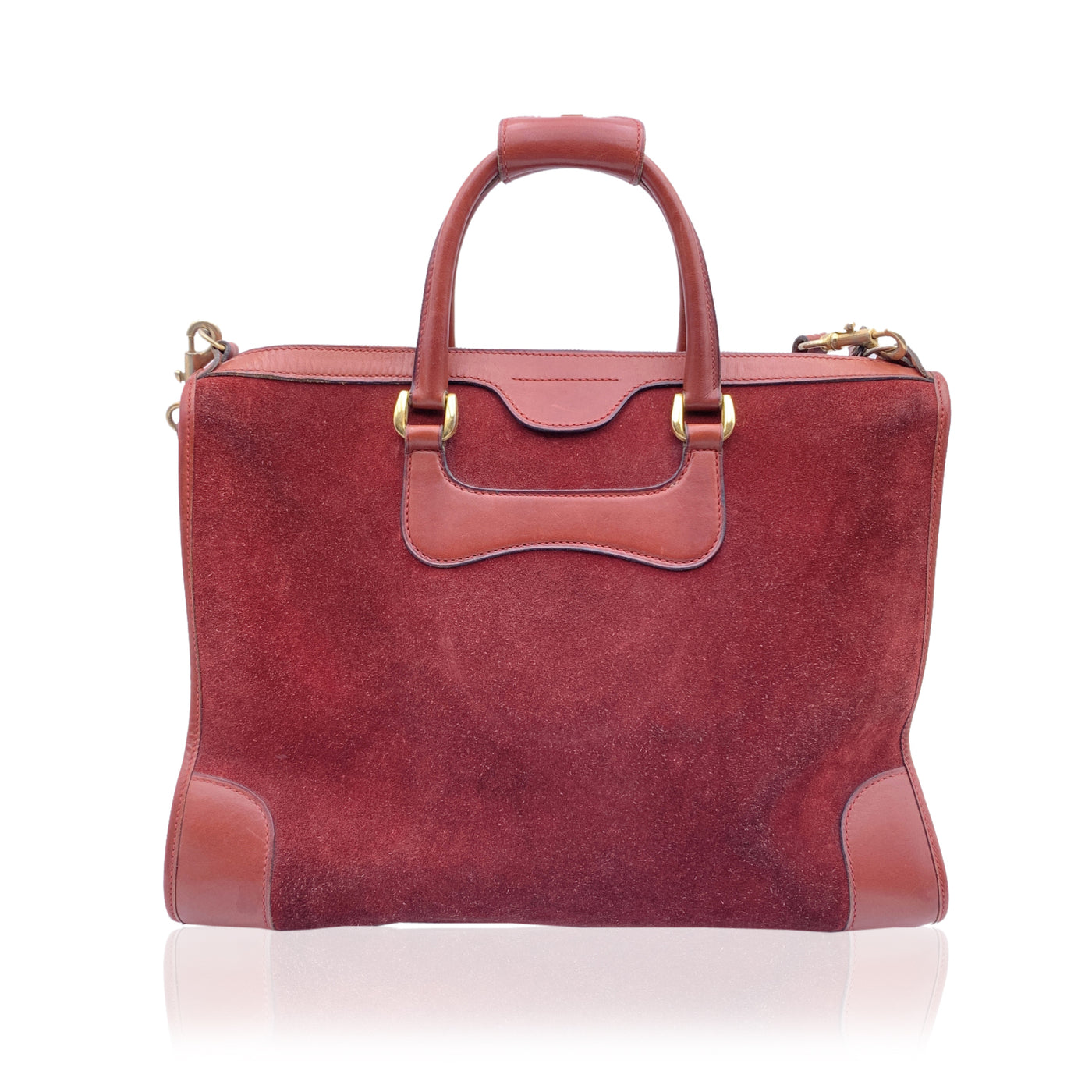 Gucci Vintage Burgundy Suede and Leather Satchel Tote with Strap