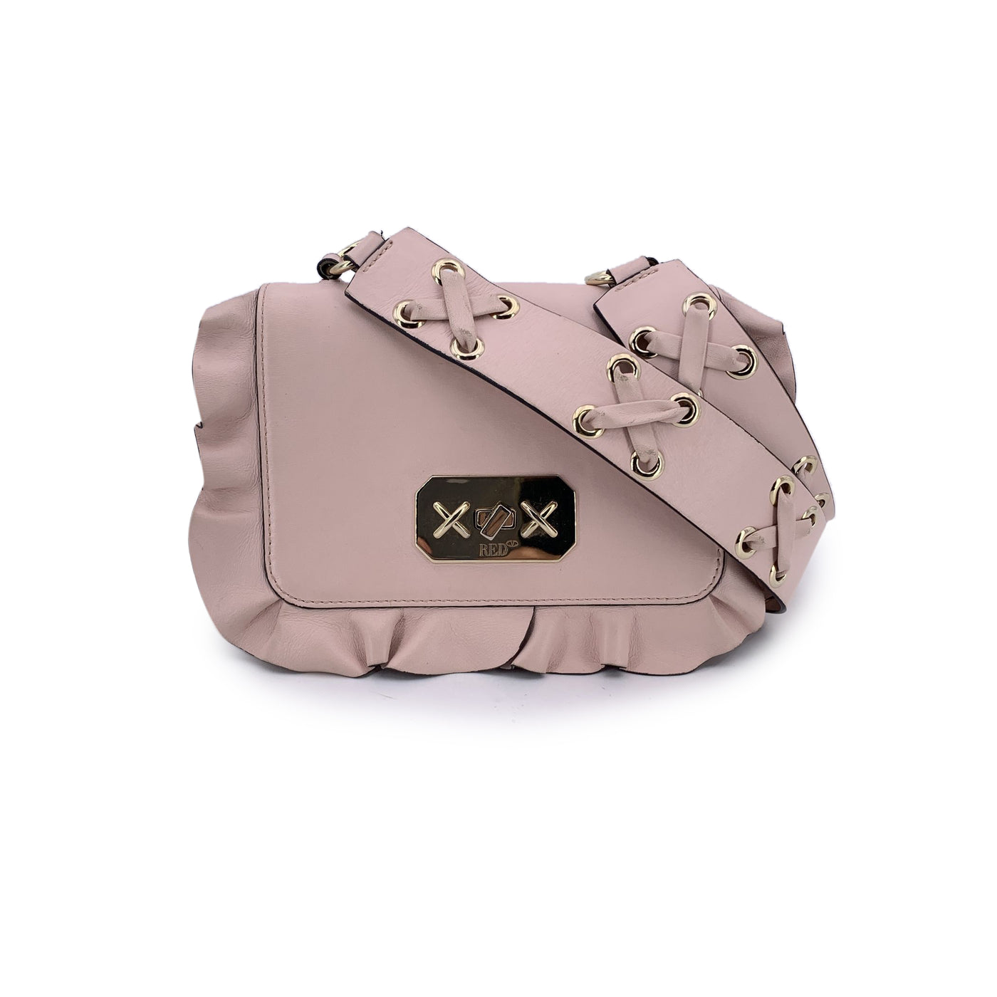 Red Valentino Pink Leather Rock Ruffles Crossbody Shoulder Bag