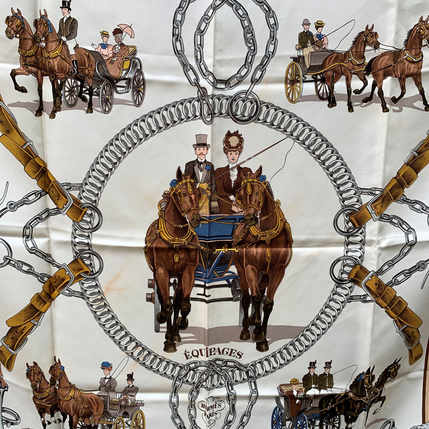 Hermes Paris Vintage Silk Scarf Equipages 1973 Philippe Ledoux